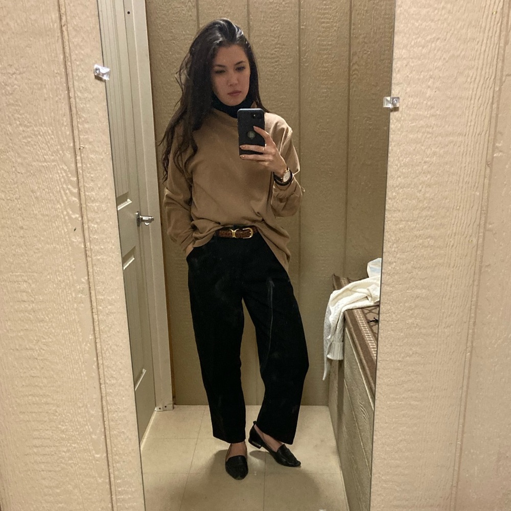 Long sleeve neutral-tone mock neck knit top